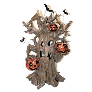 Transpac Resin Light Up Spooky Screaming Tree Bats Halloween Battery 18" Rare